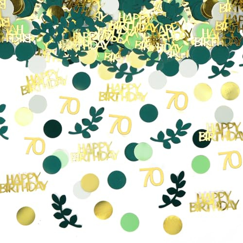 Bluelves 200 Stück Konfetti 70 Geburtstag Deko Gold Grün, Streudeko 70. Geburtstag, Tischdeko Frau Mann, Luftschlangen Happy Birthday Deko