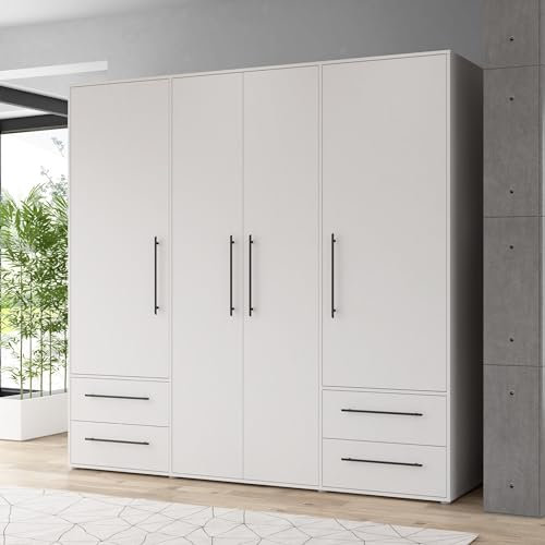 möbelando Drehtürenschrank >MOKKARIS< in weiß - 205,9x200,1x58,8cm (BxHxT)