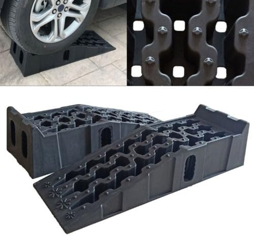 Auffahrrampe PKW, 92x32x32cm Auffahrrampen, 2750kg Tragfähigkeit Auffahrkeile für Wohnmobil,Auto Rampe Anti-Rutsch-Block, Hebeplattform, Auffahrbock