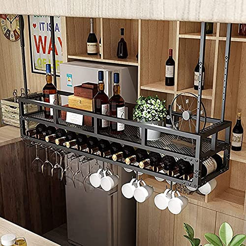 IBOWZ Deckenregal Decken Weinregal Industrielles Decken-Weinregal aus Metall, höhenverstellbar, Kelch-Stemware-Halter, Weinflaschenhalter, für Restaurants/Bars/Zuhause/Restaurants