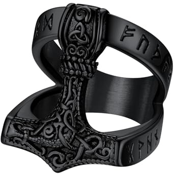 Supcare Thor'ss Hammer Ringe für Herren Jungen Viking Luhn Rune Fingerring 316L Edelstahl Siegelring mit Keltischer Knot Bandring Vintage Statement Ring Wikinger Schmuck für Jahrestag Geburtstag