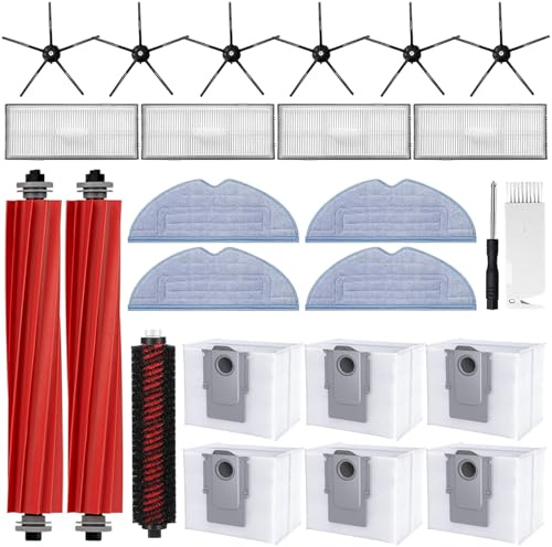 UPUPDAY Zubehör für Roborock S7 Max Ultra, S7 MaxV Ultra, Roborock S7 Pro Ultra, 2 Hauptbürste, 1 Selbstreinigende Bürste, 6 Staubbeutel, 4 Wischtücher, 4 Filter, 6 Seitenbürsten