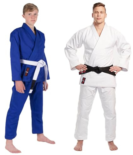 VADER Premium Judo Suit for Adults, 550gsm Middle-Weight, 100% Cotton, Judo Gi, BJJ Uniform, Blue & White, Training Judogi with Free White Belt