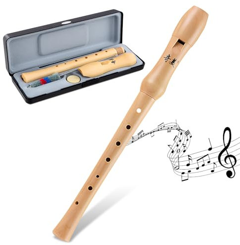 Volumoon Blockflöte aus Holz, Flöte Kinder aus Ahornholz, Sopranblockflöte, Exquisit Blockflöte mit Wischerstab Korkfett, 8-Loch Holzblockflöte für Kinder Erwachsene Anfänger (Deutsche Griffweise)