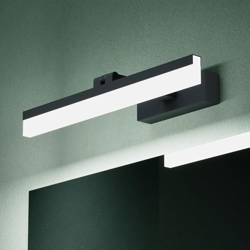 Mai & Mai Spiegelleuchte Bad 180° drehbar 40cm LED Spiegellampe Badezimmer | 6000K Wandleuchte Badezimmer, 9W Badezimmerlampe für Spiegel, klare Kaltweiß Badlampe, Sandschwarz, Luxaris