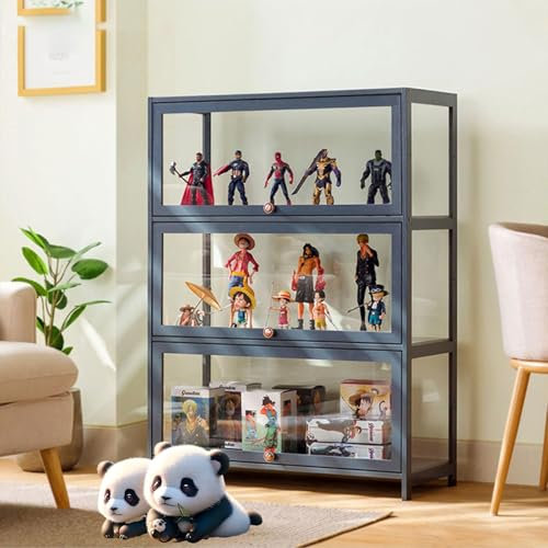 Moubhjd Großer Kapazität Klare Regal Vitrine, Glas Acryl vitrine, Bambou Bücherregal Vitrinenschrank, Holzvitrine, Grau Curio-SchräNke, 60cm Glasvitrine für Bücher, Wein, Büro, Wohnzimmer, Küche