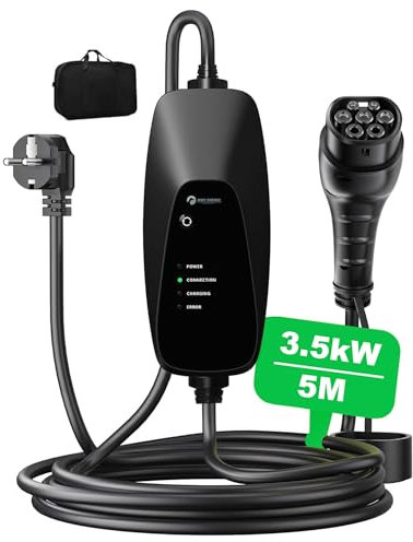 Cavo Ricarica Auto Elettrica Tipo 2 [3,6kW| da 8A a16A| 5m] IP65 Impermeabile, Caricabatterie EV con Spina Schuko ; Compatibile con Model Y/3, 500e, e-208 e altri EV/PHEV
