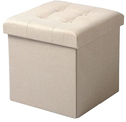 Faltbare Fußstütze Ottomane mit Stauraum Gepolsterter Leinen Fußhocker für Couch Abnehmbarer Tisch Stuhl Pouf Cremeweiß