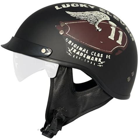 Halbschalenhelm mit ECE, Retro Helm Jethelm, Jet-Helmhalbhelm Scooter-Helm Offenem Helm, Chopper Helm mit Sonnenblende Herausnehmbares Atmungsaktives Futter