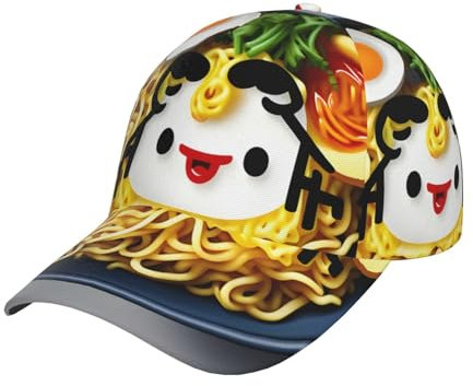 Fashions - Gorra de béisbol clásica de algodón con estampado de hueveras, fideos y ramen, gorra ajustable para papá, unisex, negro, talla única, Negro, talla única