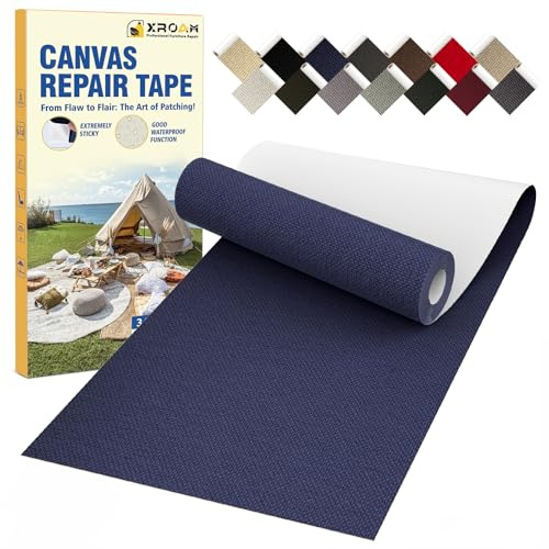 Xroam Canvas Repair Tape, 8 x 160 cm Waterproof Fabric Tape for Furniture, Self Adhesive Canvas Patches for Boat Covers, Sofas, Tents, Louge Chairs, Canopy, Awning Navy Blue