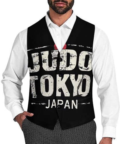 Judo Tokyo Japan Casual Suit Vest for Men Formal Business Dress Regular Fit Waistcoat for Tuxedo 2XL