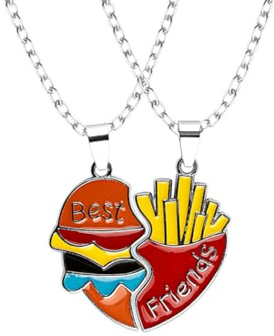 Tabanzhe BFF Friendship Necklace for 2,2PCS Best Friend Matching Necklace,Burger and Fries Pendant Jewellery,Cute Bestie Gift for Women Birthday Christmas