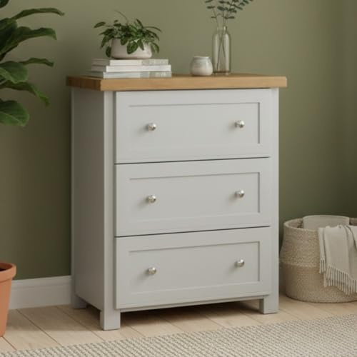 GROF Furniture Chest with 3 Drawers, Cashmere Grey 3 Drawer Storage Chest for Bedroom, Hallway or Living Room, Ready Assembled Wooden Storage Chest of Drawers