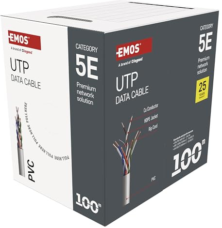 EMOS - Cable de red UTP CAT 5e, 100 m, PVC - Cable de conexión CAT5e UTP - Cable LAN Gigabit - Cable Ethernet sin blindaje - para interiores