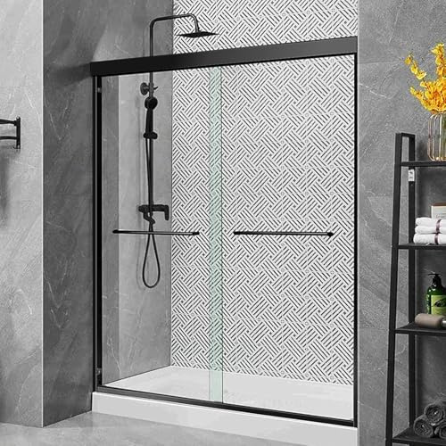 56''-60 W×72 H Black Shower Doors Glass Sliding 60 Inches,Semi Frameless Bathroom Sliding Glass Shower Door,Walk in Shower with 1/4 (6mm) Clear SGCC Tempered Glass