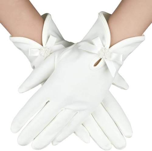 Enwye 1 Lot De Gants Courts En Satin, Longueur Poignet, Pour Mariée, Pour Mariage, Bal, Banquet, Soirée Dansante, Blanc