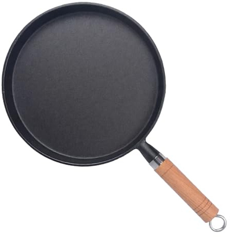 BUERPINKING Gusseisenpfanne Induktion, Bratpfanne Gusseisen 20cm, Eisenpfanne mit Holzgriff, Pfanne Gusseisen für Gasgrill, Camping Outdoor Kochen