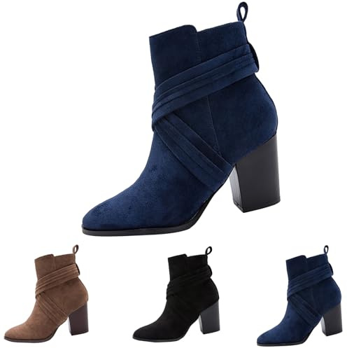 Stivaletti da donna con tacco alto e tacco a blocco, stivali invernali da donna con chiusura lampo, stivali chelseaboots a punta corta, eleganti stivali da donna per lavoro