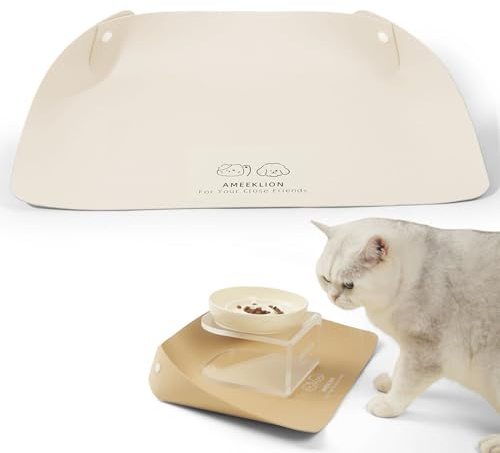 Pasdrucn 40x30cm PU-Leder Napfunterlage Hund, Napfunterlage Katzen Zubehör, Katzenzubehör, Hundenapf Unterlage, PU-Leder Futtermatte Katzen, rutschfeste Unterlage Katzennapf (Beige)