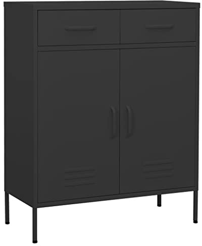 Qnhdfrt Stahl Lagerschrank Anthrazit 80x35x101,5 cm mit Schubladen und Türen, Stahlschrank Organizer für Garage Werkstatt Haushalt