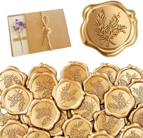 VTYTZZ 50 Piezas Sello De Cera Adhesivos Dorados, Sello De Cera Personalizado, Sello De Cera Con Mango De Madera, Para Bodas, Invitación, Letras, Regalos