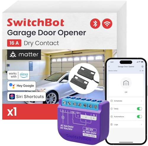 SwitchBot Smart WLAN Garagentoröffner, New Matter-zertifiziert, APP-Steuerung, Alexa/Google/Siri/IFTTT/SmartThings unterstützt, Mehrere Benachrichtigungsmodi, Kein Hub erforderlich