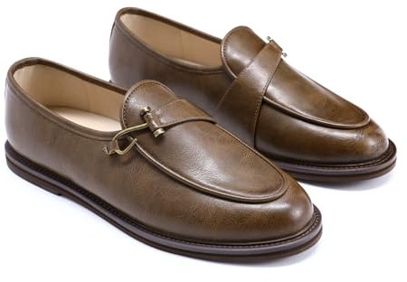 Allthemen Herrmockasiner i läder Slip on Loafers Casual Comfort Leger Brogues Bröllopsskor Båt, kastanj, 42 EU
