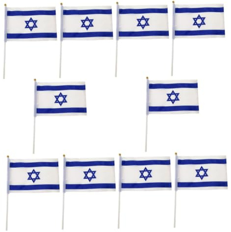 DIYEAH Lot de 10 Drapeaux à Main Israël 20x28 Cm pour Décoration de Fête et Jardin, Polyester Résistant Anti-décoloration, Décoration Patriotique Intérieure et Extérieure