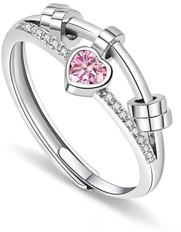 GAZIL Anello Spinner Regolabile a Doppio Strato, Anello Antistress in Argento per Donne con Zirconi Cubici,San Valentino Gioiello Girevole Antistress Regalo per Ragazze e Donne (Rosa)