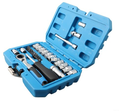 Llave de vaso de 29 piezas para tener kit de llave inglesa de acero al cromo vanadio, mango variable bidireccional y múltiples llaves de trinquete y brocas de par