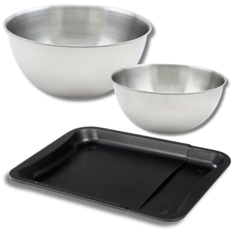 Zenker 9364750 plaque de cuisson extensible, 2 Bols à mixer Inox 20,5 cm & 25 cm, Spatule Silicone Lila, 35-52 x 32 x 3 cm| 25 cm | 20,5 cm