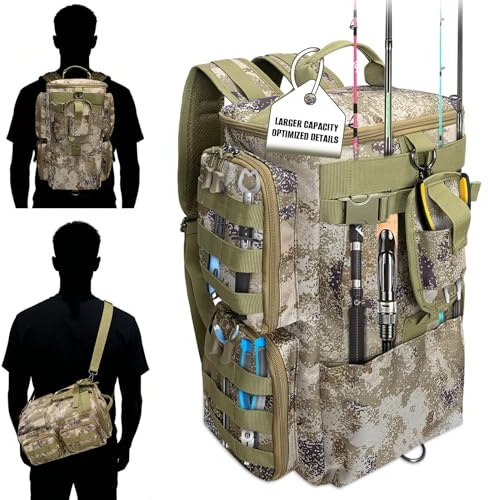 LIWSHWZ Fishing Backpack with Rod Holder,Waterproof Tackle Sling Bag Storge Fishing Gear and Equipment,Gift for Men Father, Sport Bags