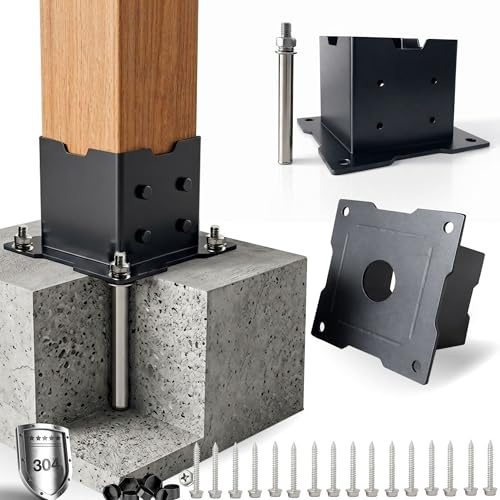 YUVIONOX 6x6 Post Base for Concrete 2 Pcs, 6x6 Post Base with Drainage Hole for Standard 6×6 Post (Actual 5.5 x 5.5), Heavy Duty 6x6 Concrete Post Anchor for Pavilion, Pergola,Stainless Steel, Black