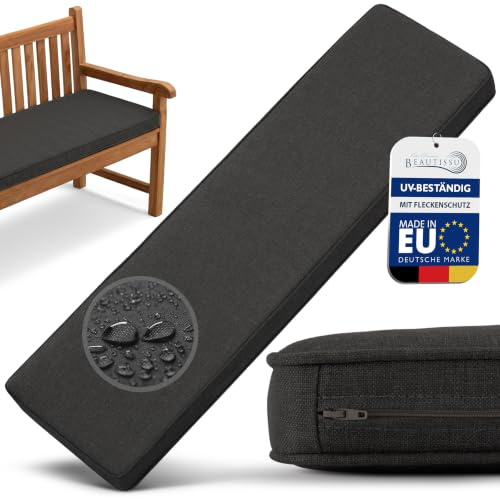 Beautissu Bankauflage Outdoor Bankkissen wetterfest UV-beständig waschbar | 150x50cm Anthrazit 5cm dick pflegeleicht Sitzkissen Bankpolster Bezug abnehmbar Gartenmöbel Gartenbank Sitzauflage Calme BK