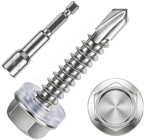 ZKAILCF Tornillos Roscachapas 410 Tornillos Autoperforantes Metal M4.8X25mm 120Stk Cabeza Hexagonal de Acero Inoxidable con Arandela EPDM y Llave de Aaso Impermeable para Chapa Metal y Tejados