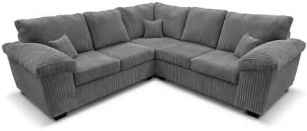Dual Arm Couches | New Cord Fabric 2C2 Corner Sofa | Deltaa Large Five Settee 2 C 2 Suite | Soft Jumbo Cord 5 Seater Corner Sofas | Full Back Couch With Chrome Feet for Living Room (Grey, 2C2)
