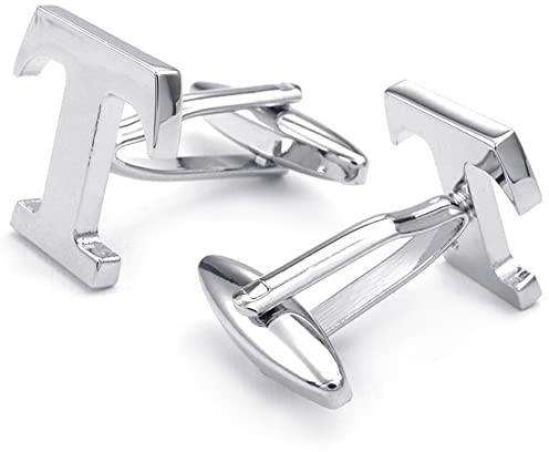 HONEY BEAR 1 Paar Herren Edelstahl Manschettenknöpfe Hochzeit Cufflinks Manschettenknopf Silber Buchstabe (T)