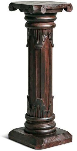 livasia Carved Asian Wooden Stand Brown, Column, Plant Stand, Beautifully Carved Bali Decor, Handmade (Indonesia) (Small)