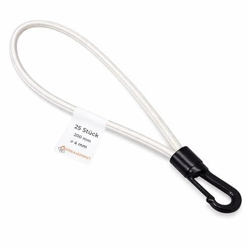 Dreamprint Expanderschlinge 25 Stück 20cm Ø 4mm weiß Planen-Spanner Gummi-Schlinge Spanngummi mit Mini Kunststoffhaken