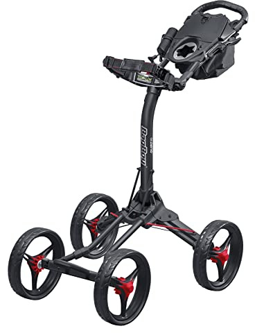 Bag Boy Quad XL 4 Wheel Golf Push Cart, Easy Two-Step Open & Close, Scorecard Console, Beverage Holder, Mobile Device Holder, Handle Mounted Parking Brake, Large