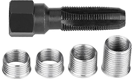 Zündkerzen Gewindeeinsatz, 5Pcs Kohlenstoffstahl Zündkerze Re Thread Tap Tools Kits mit Einsätzen für 14mm Zündkerzen Reparatur