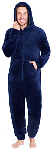 CityComfort Pyjama Hommes en Polaire, Grenouillère Adulte en Pilou Manche Longue À Capuche, Pijamas Combinaison Hiver Tout en Un, Idée De Cadeaux Hommes Ou Ado (XL, Bleu Marine)
