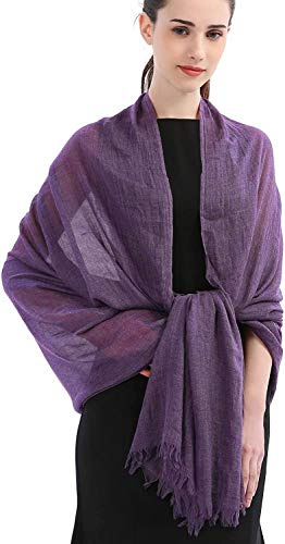 Longwu bomullslinne solid halsduk sjalar för kvinnor damer män (100 cm x 190 cm) superstor storlek – för alla årstider – fantastiska julklappar, Lila, one size
