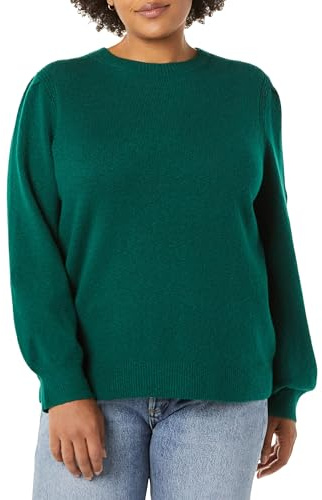 Amazon Essentials Jersey con Cuello Redondo y Hombros Plisados de Tacto Suave Mujer, Verde Oscuro, L