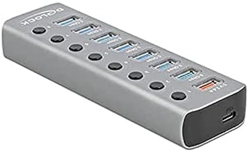 Delock USB 3.2 Gen 1 Hub with 7 Ports + 1 Fast Charging Port + 1 USB-C PD 3.0 Port with Switch and Lighting