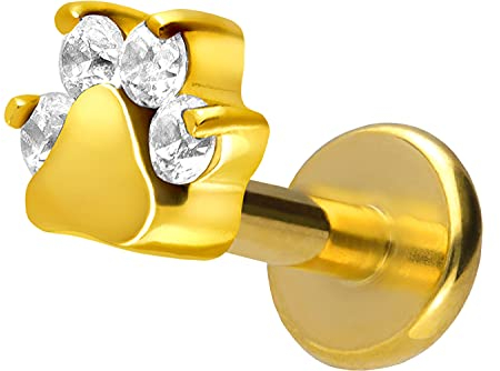 PIERCINGLINE Titan Labret mit Gewinde KRISTALLBLUME Piercing Lippe Nase Ohr Helix Goldfarben 1,2 x 8 mm