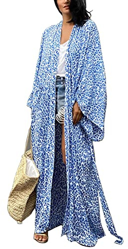 YouKD Lång kaftan bohemisk kofta strand baddräkt täcka klänning plusstorlek rock, C blå, en storlek
