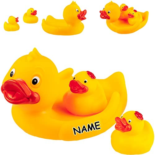 alles-meine.de GmbH 6 TLG. Set - Quietschtier Gummienten/Bade - große Enten mit kleinen Babys - inkl. Name - 15 cm - Baby & Badewannenspielzeug - Badetiere Ente - schwimmt se..