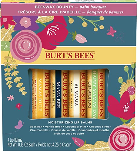 Burt's Bees Lip Balm Gift Set For Women, Mothers Day Gift Set, Beeswax, Vanilla Bean, Coconut & Pear, Cucumber Mint, Balm Bouquet, 4x4.25g